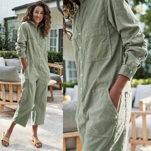 Frank & Eileen Northern Ireland Sage Green‎ Italian Linen Utility Jumpsuit XXS